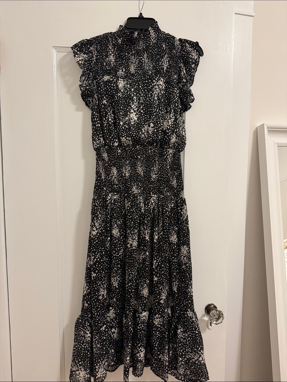 Aqua Black and White Speckled Midi Dress